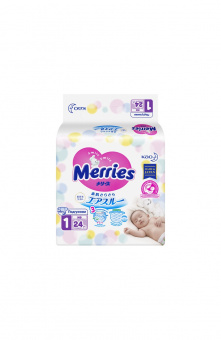 Подгузники для новорожденных MERRIES NB до 5 кг 24 шт, фото 1