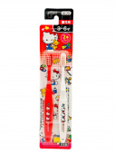 EBISU НАБОР Детских зубных щеток Hello Kitty от 3 до 6 лет, средней жесткости, 2 шт: красная и белая