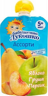 Бабушкино Лукошко Пюре из яблок, персиков и груш, с 5 месяцев  т/п 90гр, фото 1