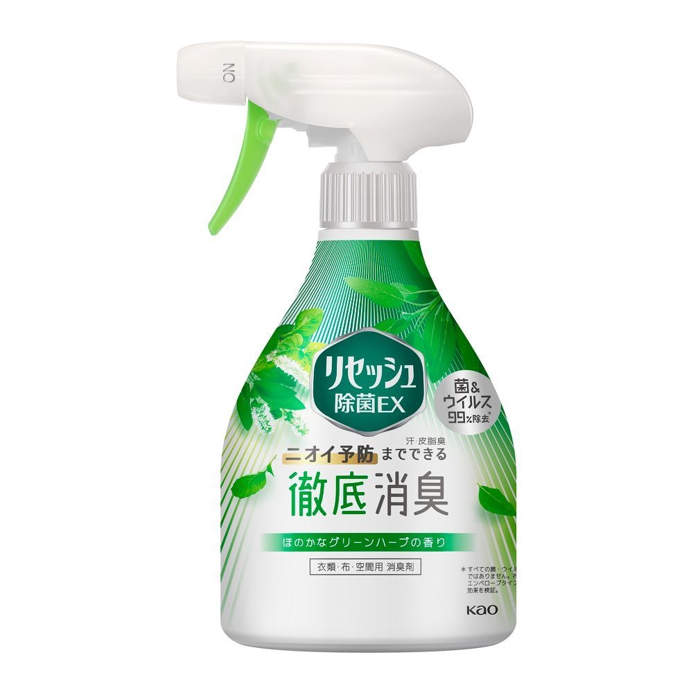 KAO Спрей мист RESESH EX антибактериальный дезодорирующий для одежды и домашнего текстиля, аромат трав, 370 мл. бутылка с распылителем