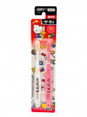 EBISU НАБОР Детских зубных щеток Hello Kitty, от 3 до 6 лет, сред. жесткости, 2 шт: белая и розовая