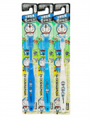 EBISU Набор детских зубных щеток Doraemon, от 6 до 12 лет, ср. жесткости,3 шт: белая, голубая, синяя