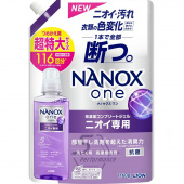 LION Гель для стирки Smells NANOX one Концентрат с повышенным дезодорирующим и антибактериальным эффектом аромат мыла и акватики 1160 гр., сменная упаковка с крышкой 