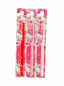 EBISU Набор детских зубных щеток Hello Kitty, c 8 до 16 лет, ср. жесткости 3 шт: красн, белая, розов