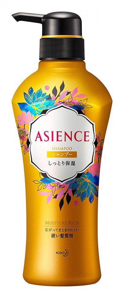 KAO ASIENCE Moisture Rich Шампунь для волос восстанавливающий маслом арганы и камелии,бутылка с дозатором 450 мл.