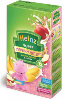 HEINZ (Хайнц-Георгиевск)  Пудинг злаки и фрукты бананчик , яблочко в сливках с 6 мес коробка 250гр 7шт, фото 1
