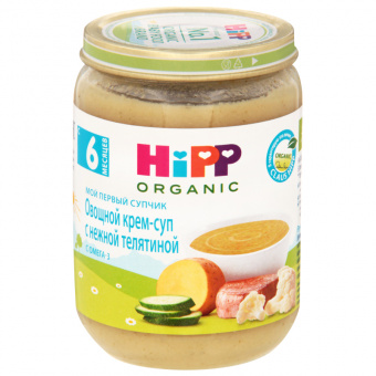 Пюре HIPP( ХИПП Русь) овощной крем-суп с нежной телятиной с 6 мес ст/банка 190гр, фото 1