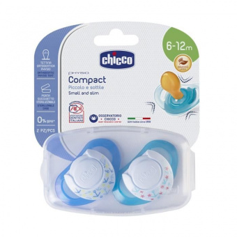 CHICCO Соска-пустышка для детей серия COMPACT  возраст от 6 до 12 мес   2 шт. (голубые), фото 2