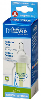 Dr. Brown Бутылочка с узким горлышком с соской для новорожденных детей 60 мл, фото 1