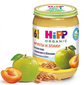 Каша HIPP( ХИПП Русь) овсяная с абрикосами и яблоками с 6 мес ст/банка 190гр, фото 1
