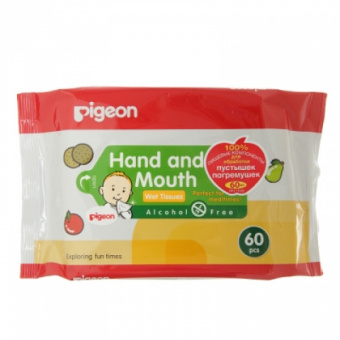 Влажные салфетки PIGEON  для детей ручки и рот 0+ мягкая упаковка 60шт*2, фото 1