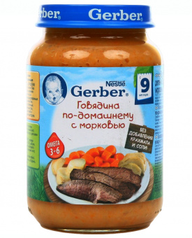 ГЕРБЕР( NESTLE) Пюре говядина по-домашнему с морковью с 9 мес ст/банка 200гр, фото 1