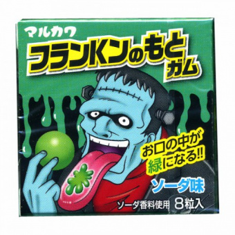 Жевательная резинка Франкенштейн Marukawa Monsters Franken меняет цвет языка на зеленый Содовая 13 гр 8 шариков, фото 1