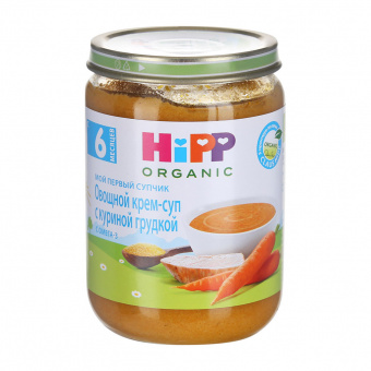 Пюре HIPP( ХИПП Русь) овощной крем-суп с куриной грудкой с 6 мес ст/банка 190гр, фото 1