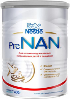 Смесь NAN PreNAN для маловесных и недоношенных детей с рождения 0-6 мес ж/б 400гр, фото 1