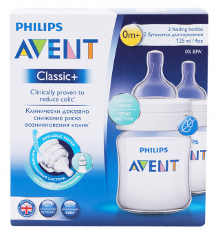Philips AVENT Бутылочки полипропиленовые Classic+ SCF560/27 125 мл, 2 шт. с рождения, фото 1