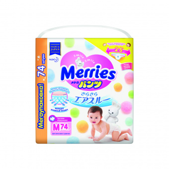 Трусики для детей MERRIES  размер M 6-11 кг 74 шт, фото 1