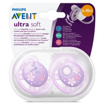 PHILIPS AVENT Соска-пустышка для детей серии ULTRA SOFT возраст от 6 до 18 мес   2 шт.  (фиолет.), фото 1