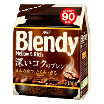 Кофе растворимый AGF BLENDY Mellow&Rich MAXIM растворимый в холодной воде и молоке крепкий 180гр  мягкая упаковка, фото 1