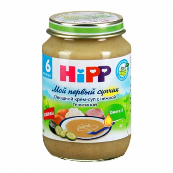 Пюре HIPP( ХИПП Русь) овощной крем-суп с нежной телятиной с 6 мес ст/банка 190гр, фото 2