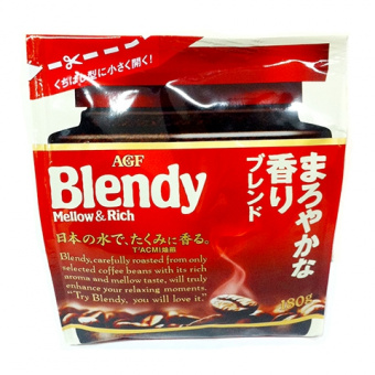 Кофе растворимый AGF BLENDY Mellow&Rich MAXIM растворимый в холодной воде и молоке мягкий и сладковатый вкус 180гр  мягкая упаковка, фото 1