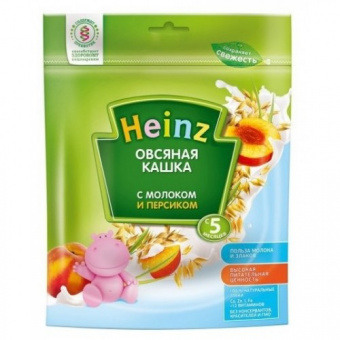 HEINZ (Хайнц-Георгиевск) Каша молочная овсяная с персиком с 5 мес  мягкая упаковка   250гр 7шт, фото 1