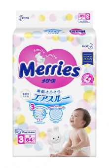 Подгузники для детей MERRIES размер М 6-11кг, 64 шт, фото 1