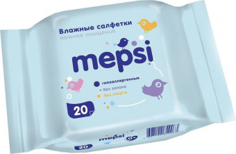 Влажные салфетки MEPSI для детей гипоаллергенные 0+ мягкая упаковка 20шт/упак, фото 2