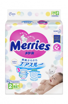 Подгузники для детей MERRIES размер S 4-8 кг 82 шт, фото 1