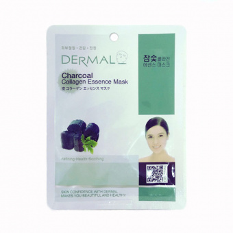 Маска Dermal Collagen Essence Mask Charcoal коллагеновая с древесным углем 1 шт 23 гр, фото 1